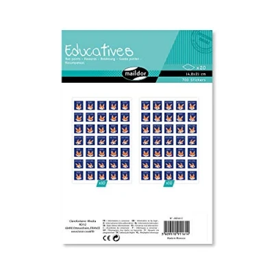 Abbildung von Maildor AE161C Packung mit 20 Bogen Stickers zum Ausmalen 14,8x21cm, 700 Stickers, ideal für Zeichnung, Erstellen von Collagen, Illustration eines Hefts, Fuchs 1 Pack
