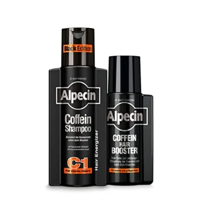 Abbildung von Alpecin Coffein Shampoo C1 Black Edition, 250 ml &amp; Hair Booster, 200 Leistungssteigerung der Haarwurzeln Natürliches Haarwachstum Energie für kräftiges Haar Haarpflege Männer