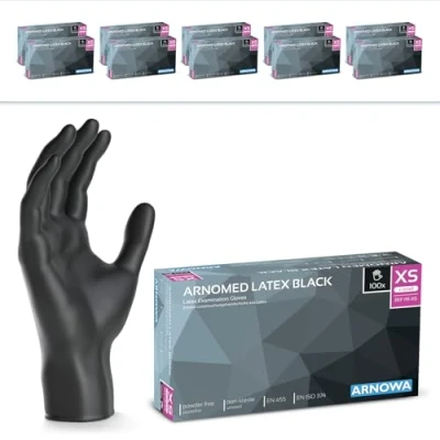 Abbildung von 1000x ARNOMED Einweghandschuhe XS, Latexhandschuhe Schwarz (10x100 Stk) puderfrei, Handschuhe Latex Einweg, Putzhandschuhe Einmal /Einweg S, M, L &amp; XL