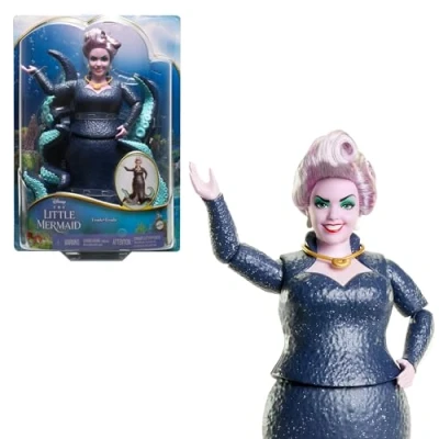 Abbildung von Mattel DISNEY Arielle, die Meerjungfrau Ursula mit Tentakeln, abnehmbarer Halskette und lavendelfarbener Hochsteckfrisur für endlosen Frisierspaß, Kinder ab 3 Jahren geeignet, HLX12