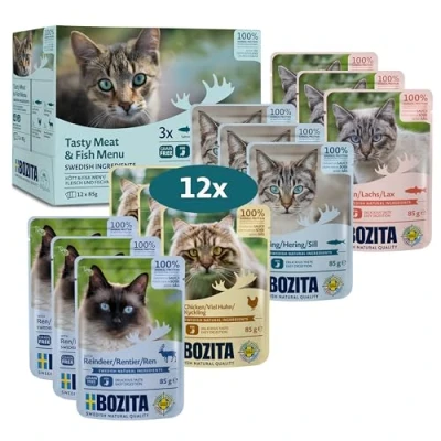 Abbildung von Bozita Häppchen in Sauce mit Fisch und Fleisch Multibox 12x85 g Pouch Nassfutter für Katzen im Portionsbeutel