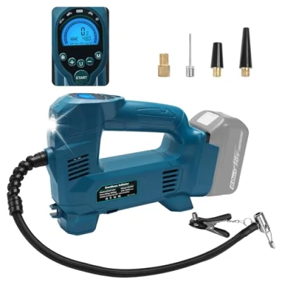 Abbildung von Powarobor 18V Akku Kompressor Kompatibel mit Makita Akkus,10.34 bar Autokompressor/kabellos Luftpumpe für Fahrrad/Auto/Ball 150PSI, Automatisch Stop,LED Lampe (ohne Akku, ohne Ladegerät)