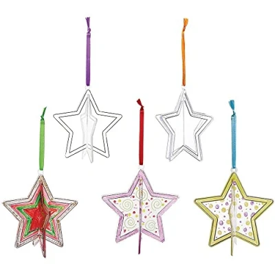 Abbildung von Baker Ross FX268 3D Sterne Sonnenfänger Bastelset 5er Pack, Buntglas Effekt für Kinder zum Bemalen, Basteln und Aufhängen, Weihnachtsdeko Basteln, Weihnachtsbaumschmuck