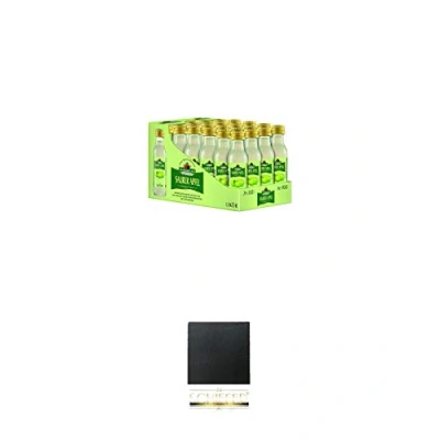 Abbildung von Nordbrand Saurer Apfel 24 x 0,02 Liter Minis + Schiefer Glasuntersetzer eckig ca. 9,5 cm Durchmesser