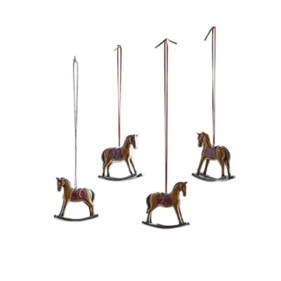 Abbildung von Loberon Deko Pferde 4er Set Cory, nostalgisches Flair, von Hand gearbeitet, harmonische Farbgebung, Weihnachten, Weihnachtsdeko, Christbaumschmuck, Polyresin, braun