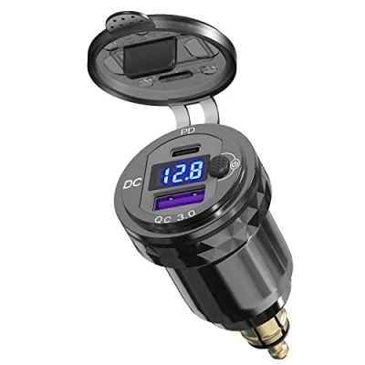 Abbildung von USB Din Hella Steckdose Adapter für BMW Motorrad: PD 20W C Ladegerät 12V Wasserdicht Aluminium EU Typ Stecker QC3.0 Bordsteckdose iPhone DC 12 24 Volt Europäisch Ducati Triumph