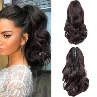 Abbildung von RPAEOY Pferdeschwanz Extension Synthetische Dick Klauen Clip Haardutt Lang Wellig Haarverlängerung Hair Ponytail Haarspangen Damen Langer lockiger Haarklammer (Dunkelbraun)