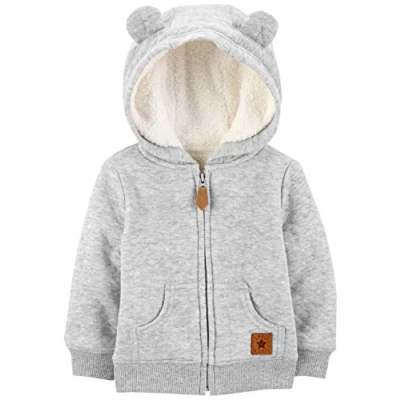 Abbildung von Simple Joys by Carter&#039;s Unisex Baby Hooded Sweater Jacket with Sherpa Lining Fleece Jacke, Grau, 6 9 Monate