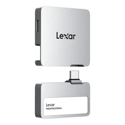 Abbildung von Lexar Professional Go Portable SSD mit HUB 2TB, ultrakompakt, unterstützt Apple ProRes, bis zu 1050MB/s Lesen und 1000MB/s Schreiben, USB 3.2 Gen 2, IP65, für iPhone 15/16, Silber