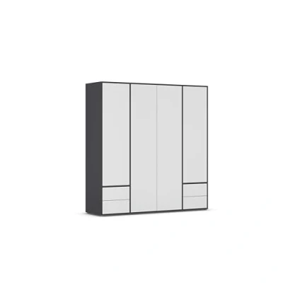 Abbildung von Rauch Möbel Nabila, Drehtürenschrank, Kleiderschrank, Kleiderschränke, Garderobe, 4 türig, Schubladen, push to open, Farbe Weiß/Grau metallic, Schwarz, 187x194x53cm