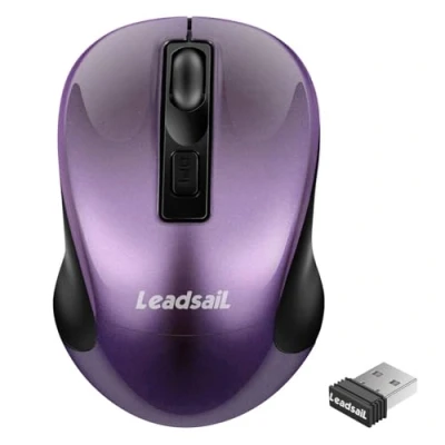 Abbildung von LeadsaiL Kabellose Maus, 1600DPI, 2,4 GHz mit USB Empfänger, 4 Tasten, Leises Klicken und Scrollen, 15 Monate Akkulaufzeit, Kompatibilität Mehreren Geräten Lila