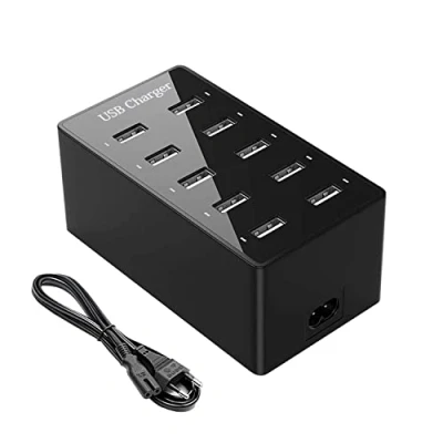 Abbildung von Mehrfach USB Ladegerät, 10 Ports Ladestation, Wandladegerät Desktop Intelligenter Anschluss für iPhone 12/13/14/Samsung S24 Ultra/Z Flod/Z Flip/Xiaomi/iPad/iPod
