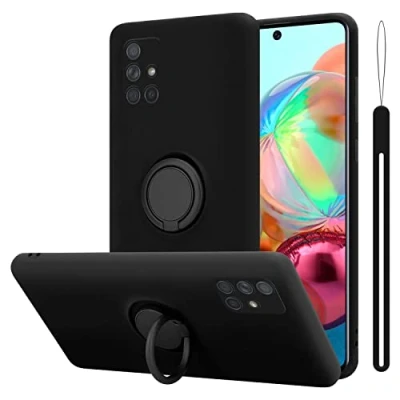 Abbildung von Cadorabo Hülle kompatibel mit Samsung Galaxy A51 4G M40s Schutzhülle TPU Silikon Case Liquid Design Ring Slim Kratzfest Liquidsilikon Microfaser für in Schwarz