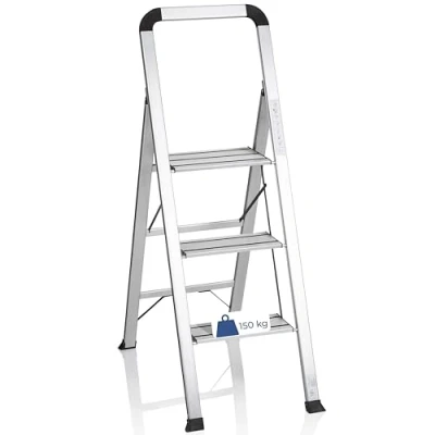 Abbildung von hjh OFFICE 801104 Klappleiter mit 3 Stufen SOLID V Aluminium Trittleiter Sicherheitsbügel, bis 150kg belastbar, klappbar