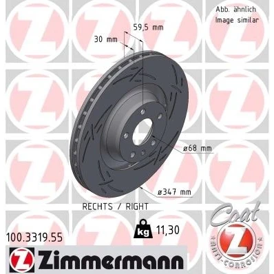 Abbildung von ZIMMERMANN 100.3319.55 Bremsscheibe 347 30 6/5 5 112 außenbelüftet, geschlitzt beschichtet hochgekohlt AUDI: A6 C6 Avant, Limousine