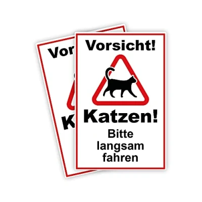 Abbildung von 2 Stück Vorsicht ! Katzen bitte langsam fahren Schild 20 x 30 cm aus stabiler PVC Hartschaumplatte 3mm mit UV Schutz von STROBO