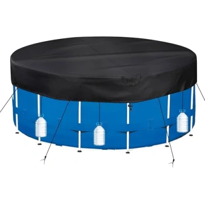 Abbildung von PATWING Wetterfeste Poolabdeckung Rund Ø 462 für Ø410 457cm Pools, UV resistente Poolplane INTEX &amp; BESTWAY mit Kordelzug und Bodennägeln zur Sicherung von Pool Abdeckplane