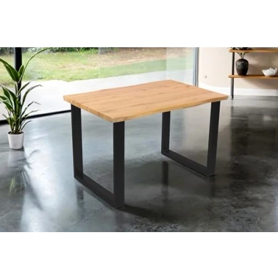 Abbildung von SAM Esstisch Josy 120 x 80 cm Holz Wildeiche Optik U Gestell Metall schwarz 40 mm Tischplatte mit Baumkante Tisch für Esszimmer &amp; Küche