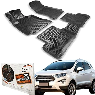 Abbildung von Trimak Passgenau 3D Fussmatten Auto Kompatibel mit Ford EcoSport 2 Gen 2012 2023 Zubehör 1. und 2. Reihe Gummimatten Autos TPE Allwetter Geruchlos rutschfest Vorne Hinten Schwartz