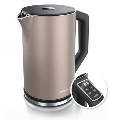 Abbildung von Arendo Edelstahl Wasserkocher mit Temperatureinstellung 40 100 Grad in 5er Schritten Doppelwand Design Modell ELEGANT 1,5 Liter 2200 W Teekocher Temperaturanzeige GS Bronzo