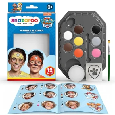 Abbildung von Snazaroo 1172202 Paw Patrol Schminkset Rubble &amp; Zuma 8 Gesichts und Körperfarben auf Wasserbasis mit Schwamm, Pinsel, Schablone, Anleitung