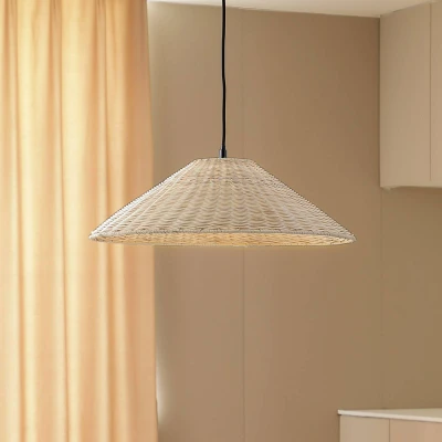 Abbildung von Lindby Hängeleuchte Zyralia, holzfarben, Rattan, Ø 50 cm