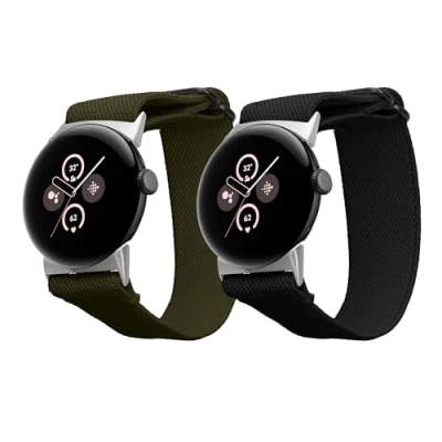 Abbildung von kwmobile 2x Sportarmband kompatibel mit Google Pixel Watch 3 41mm / 2 1 Armband Sport Ersatzarmband Set aus Nylon für Fitnesstracker Schwarz Dunkelgrün