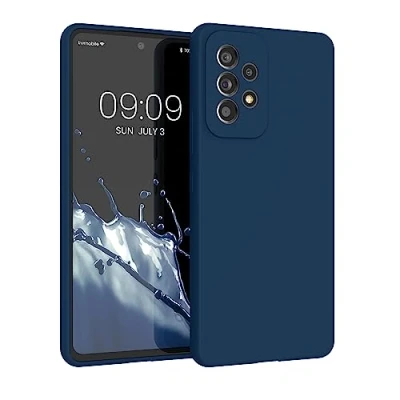 Abbildung von kwmobile Hülle kompatibel mit Samsung Galaxy A53 5G Silikon Handy Case Handyhülle weiche Oberfläche kabelloses Laden Marineblau