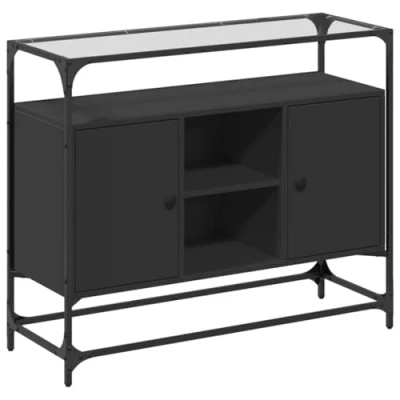 Abbildung von vidaXL Sideboard, Kommode mit Glasplatte, Anrichte Schrank für Wohnzimmer, Highboard Beistellschrank Mehrzweckschrank, Schwarz Holzwerkstoff