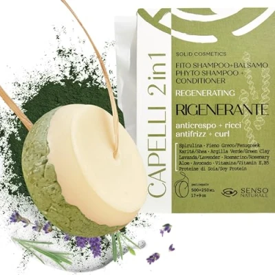 Abbildung von Senso Naturale Shampoo und Conditioner Festes Regenerierendes Anti Frizz für Lockiges Haar mit Spirulina Aloe Bergamotte Rosmarin Bockshornklee Lavendel, Natürlich Biologisch, ph 4,5 5,0 (2 in 1)