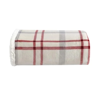 Abbildung von Eddie Bauer Überwurf Decke Wende Bettwäsche, Sherpa Fleece, Heimdekoration für alle Jahreszeiten, Polyester, New Castle Red, Throw