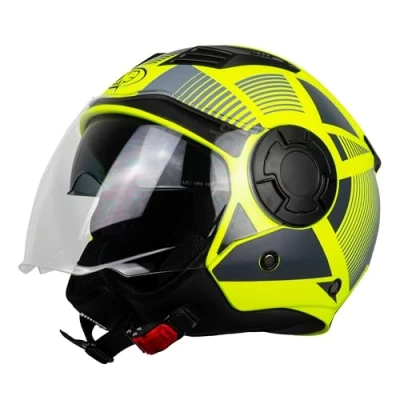 Abbildung von one By Camamoto Alfa 2.0 Jet /Demi Helm für Motorräder und Motorroller, Fluo Gelb Mattgrau, Doppelvisier, ECE R22 06 Zulassung, Größe L (59 cm)