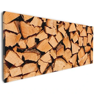 Abbildung von Wallario Leinwandbild Holzstapel gehackt Holzscheite für den Kamin Wandbild 30 x 75 cm: Kunstdruck Brillante lichtechte Farben hochauflösend verzugsfrei