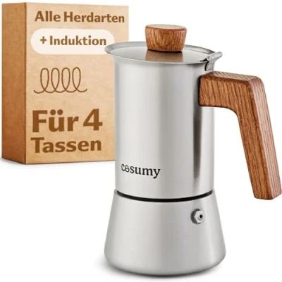 Abbildung von Cosumy Espressokocher 200ml mit Holzgriff, Induktionsgeeignet, FSC zertifiziertes Eichenholz