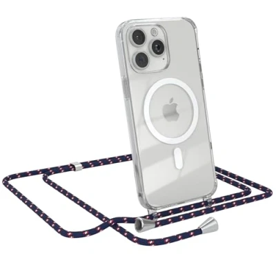Abbildung von EAZY CASE Handykette kompatibel mit iPhone 15 Pro Max Kette zum Umhängen Stoßfest Handyhülle für Silikon Hülle Band Handytasche Transparent als Fallschutz in Navy Camouflage