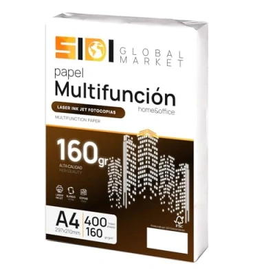 Abbildung von A4 Papier, 160 g, Druckerpapier A4, Packung für Schule, Arbeit oder Privatgebrauch, Blätter Kopierer und Mehrzweck, DIN Papier extra weiß SIDI (400 h, g)