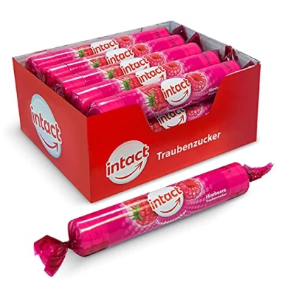 Abbildung von intact Traubenzucker (Himbeere) Rolle 15 St. Multipack (15 x 40g) Bonbons 100% Vegan