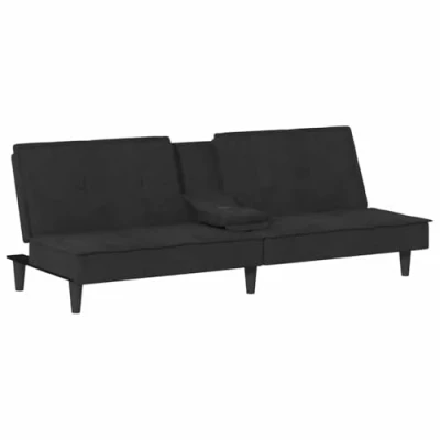 Abbildung von vidaXL Schlafsofa mit Getränkehaltern, Sofa verstellbaren Rückenlehnen, Couch für Wohnzimmer, Schlafcouch Bettsofa Sofabett Metallfüße, Schwarz Samt