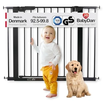 Abbildung von BabyDan Premier, extra breites Treppenschutzgitter zum Klemmen, 92,5 99,8 cm, Türschutzgitter/Absperrgitter/Babygitter/Sicherheitsgitter, Metall, Schwarz, Hergestellt in Dänemark (Hundegitter)