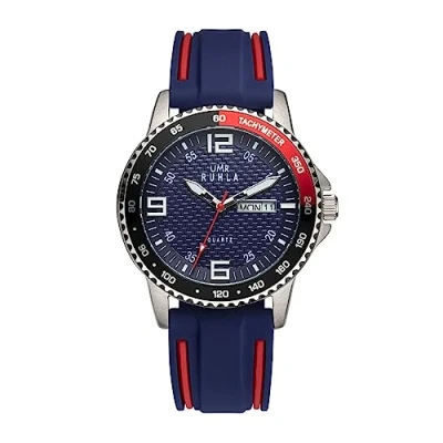 Abbildung von UMR RUHLA Armbanduhr, Quarz, analog, Silikonarmband, Edelstahlgehäuse, wasserdicht bis 10 bar, Farbe:Blau