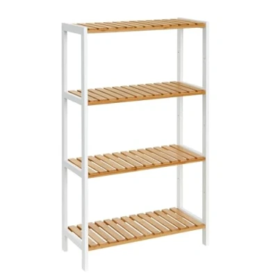 Abbildung von SONGMICS Badezimmerregal, Badregal, Küchenregal, Schuhregal, Standregal aus Bambus, 26 x 60 100 cm, ideal für Bad, Wohnzimmer, Flur, Küche, weiß naturfarben BCB034N01
