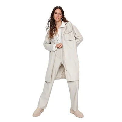 Abbildung von Trendyol Damen Regular Zweireihig Plain Webstoff Trenchcoat Coat, Greige, 34 EU