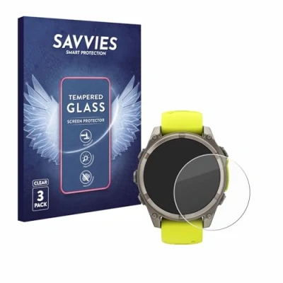 Abbildung von Savvies Panzer Schutz Glas für Garmin Fenix 8 Solar (47 mm) (3 Stück) 9H Hartglas, Anti Fingerprint, Displayschutz