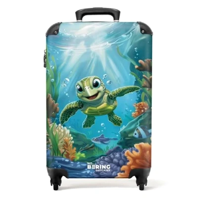 Abbildung von NoBoringSuitcases.com© Kinderkoffer Schildkröte in bunter Unterwasserwelt 55x35x20cm, 4 Rollen, Kinder Koffer Klein, Trolley Handgepäck, Reisekoffer