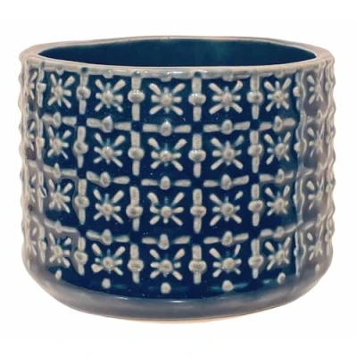 Abbildung von Nordring Retro Übertopf Vintage Pflanztopf für Zimmerplanzen, Sukkulenten Blumentopf Cross S (10 cm ø), Petrol, Keramik