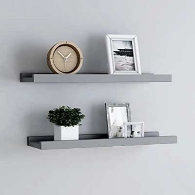Abbildung von WEMYUFURN Bilderleisten 2 STK. Grau 60x9x3 cm MDF, Wand Sideboard Wandregal Regale Bücherregal für Wohnzimmer, Schlafzimmer und Büro