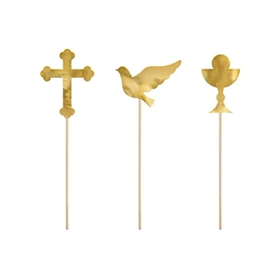 Abbildung von PartyDeco Mellilu Erstkommunion Kuchenstecker Gold Topper 31,5 cm, 6 St. Tortenaufsatz Kuchentopper