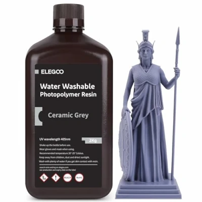 Abbildung von ELEGOO 405nm Wasser Waschbares Resin, Water Washable 3D Drucker Rapid Harz für LCD UV Härtung Photopolymer 2kg Grau