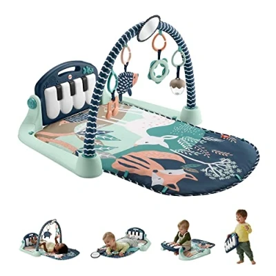 Abbildung von Fisher Price Spieldecke Erlebnisdecke Spielcenter für Neugeborene mit Klavier Musikspielzeug &amp; Spielzeuge zum Spielen in der Bauchlage, marineblaues, Babyspielzeug ab Geburt, nur bei Amazon HKX37