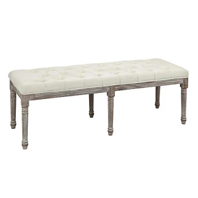 Abbildung von Polsterbank Sitzbank Vintage Bettbank mit Knöpfen Samtige Berührung Gummiholz Beige 142 x 47 51 cm
